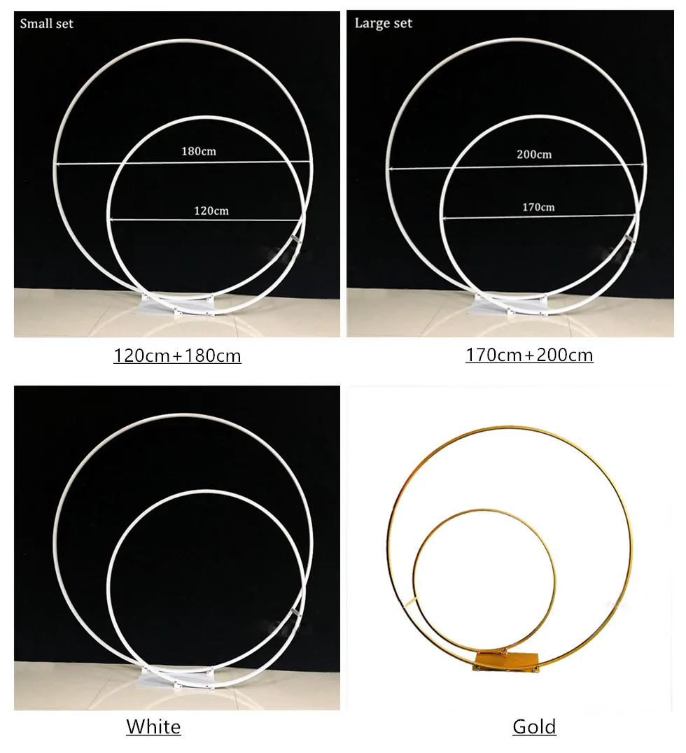 Wedding props wrought iron concentric round arches wedding decor double ring arch flower T platform stage backdrop layout 2pcs