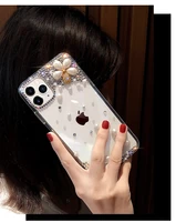 fashion diy bling pearl diamond flower clear back phone case cover for samsung galaxy a1020304050708090 s a2131415171