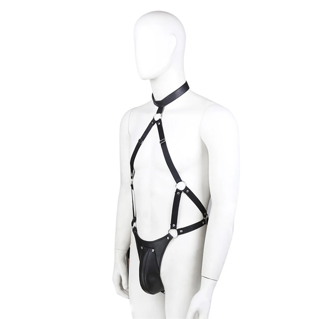 Кожаный боди с лямкой на шее Mankini ночная одежда для костюмированной вечеринки |
