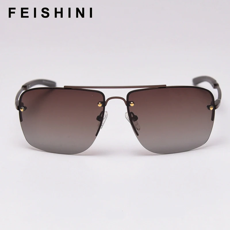 

Feishini Quality Night Vision Glasses Driver Eyeglasses Polarized Sunglasses Men Rimless Yellow Driving Goggles Photochromic