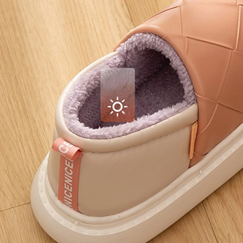 Женские зимние тапочки из искусственной кожи Нескользящие домашние на толстой