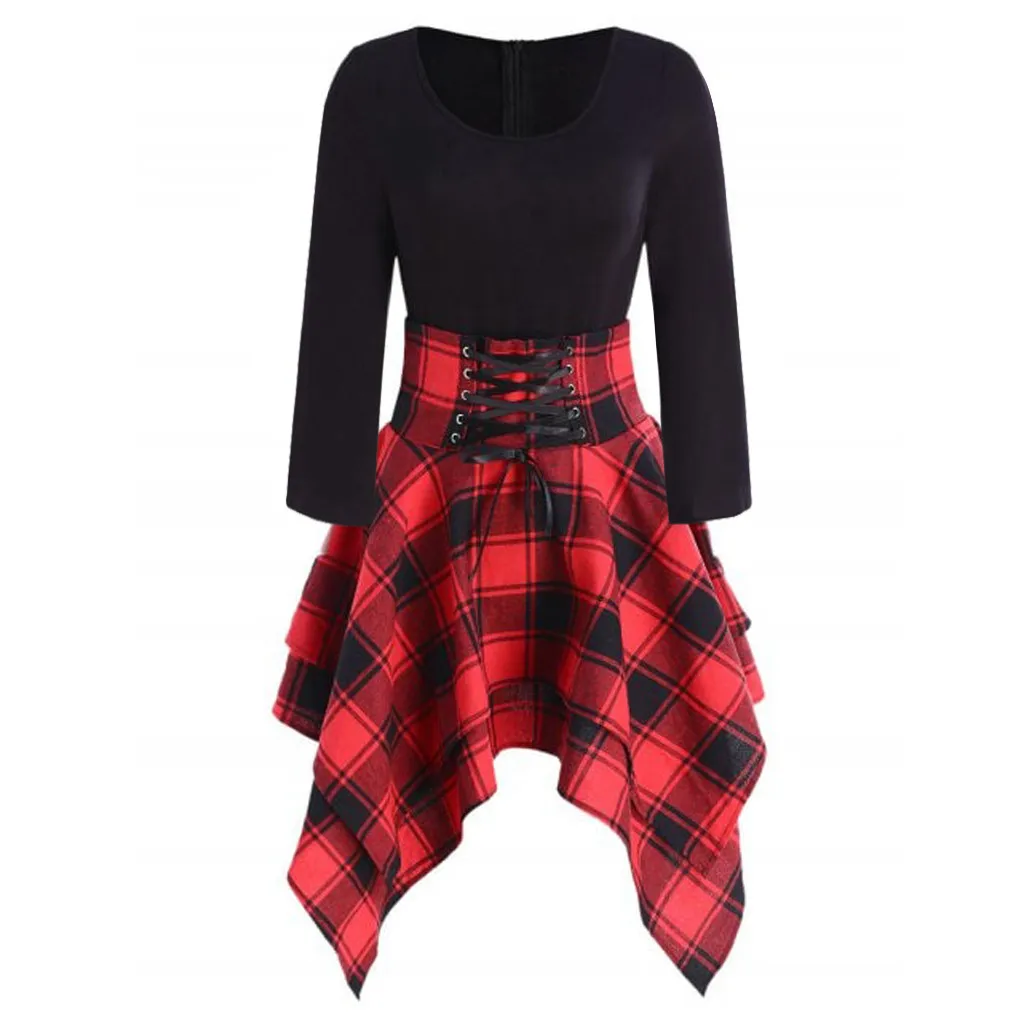 Фото FREE OSTRICH Dress Women Strap Long Sleeve O-Neck Irregular Plaid Print Sashes Expensive Autumn Noble Popular Short Winter Женская FREE OSTRICH Dress Women Strap Long Sleeve O-Neck Irregular Plaid Print Sashes Expensive Autumn Noble Popular Short Winter Женская