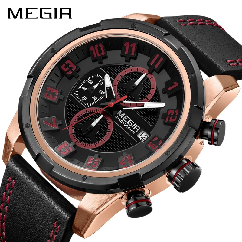 Часы MEGIR Мужские кварцевые с хронографом брендовые Роскошные водонепроницаемые