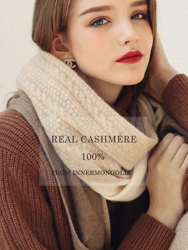100% Pure Cashmere Scarf Women Knitted Winter Autumn Long Warm Wool Wrap Pashmina Shawl Neck Men Unisex  charpe Femmes