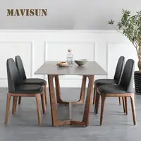 Rectangular 6-Seater Wooden Legs White Marble Top Dining Table Family Used Modern Minimalism Combination Of Table And Chair