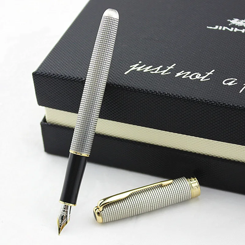 

Retro Chain mail Fountain pen Copper barrel Gold Arrow clip Fine nib Jinhao 601A Office finance school writing supplies A6488