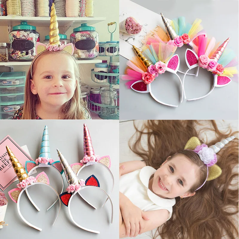 Праздничная повязка принцессы с эластичным цветочным кружевом единорог