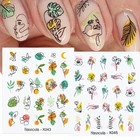 Наклейки для ногтей Harunouta, с изображением сексуальной девушки, листьев и цветка, переводные наклейки для ногтей