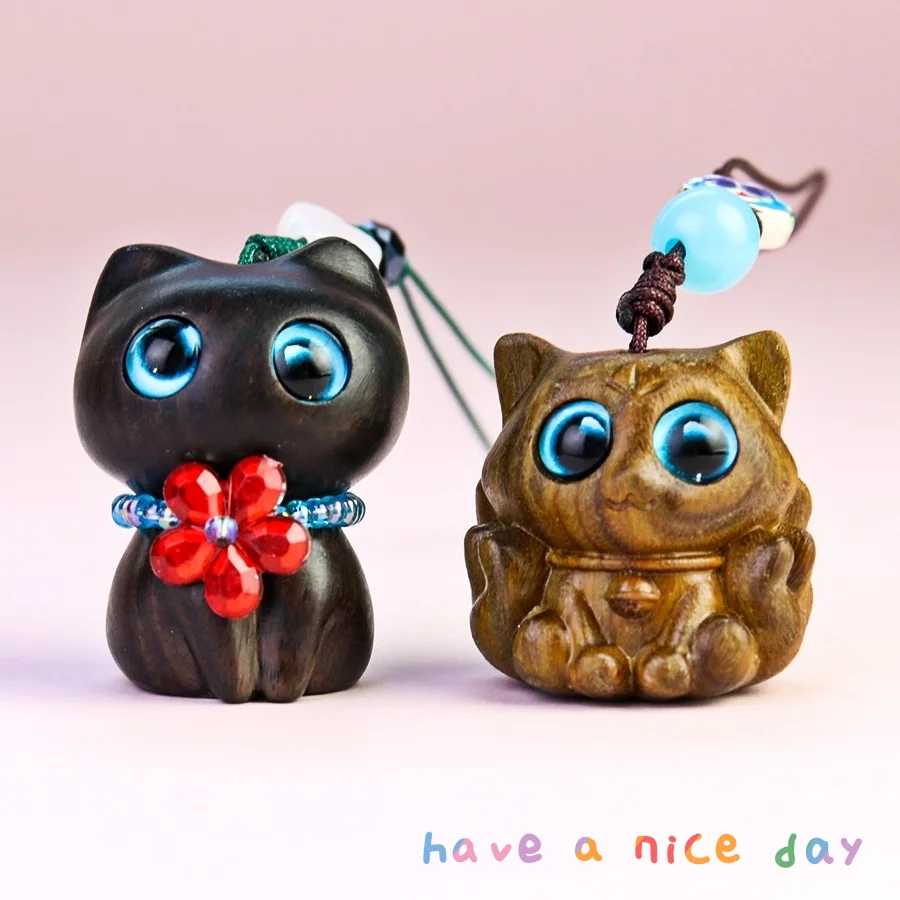 Подвеска для телефона из сандалового дерева с изображением Каваий девять