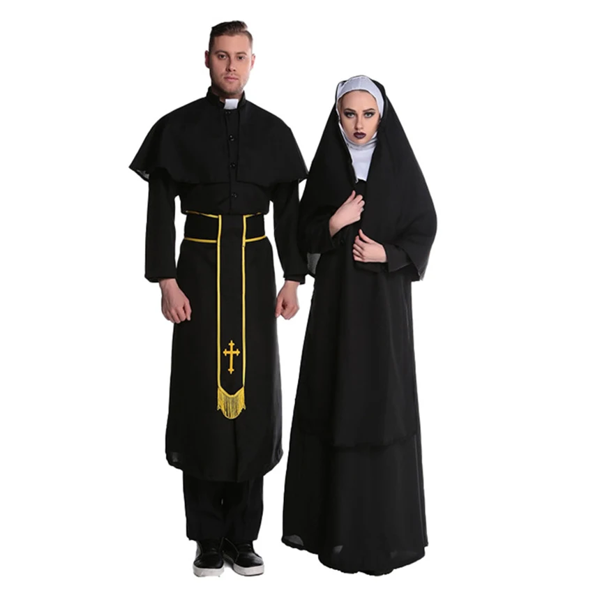 Wizard Nun Costumes Monk Christ Cloak Funny Cosplay Anime Halloween Costumes for Woman Adult Wizard Man Masquerade Carnival