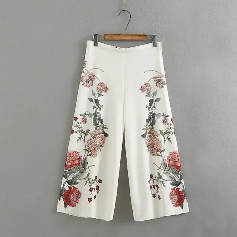 Весна-лето 2020 женские модные белые длинные брюки Spants с цветочным принтом на