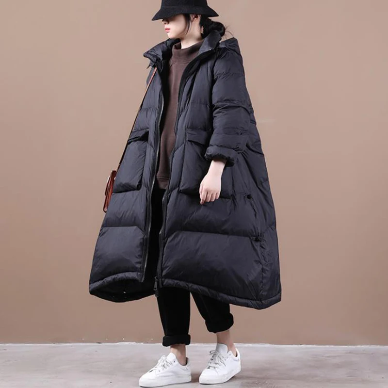 SEDUTMO Winter Warm Thick Duck Down Jackets Women Oversize Long Hooded Coat Autumn Casual Slim Pocket Parkas ED1649