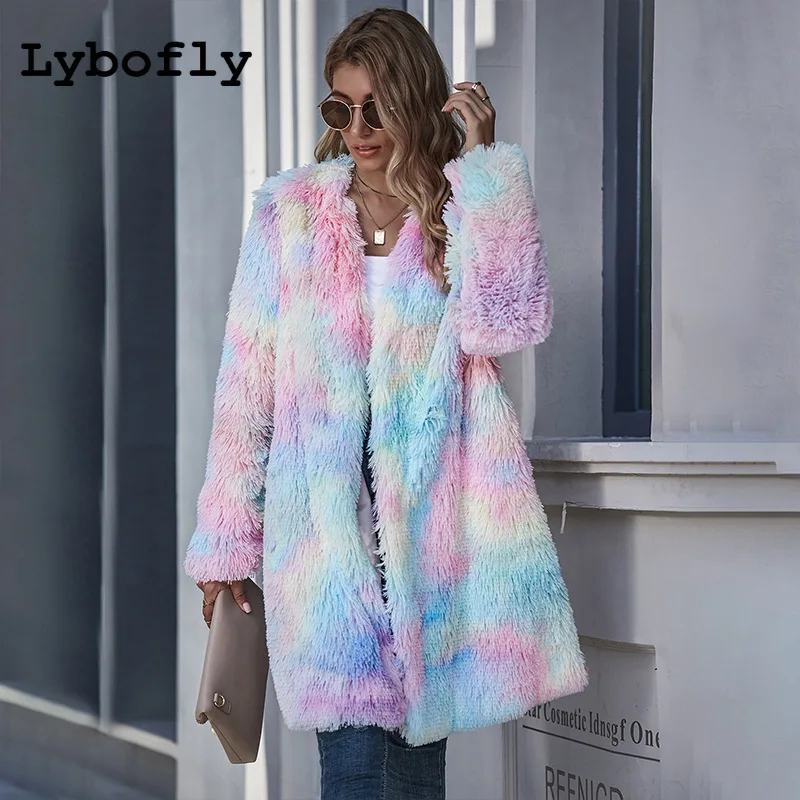 Женское длинное пальто Lybofly сезон осень зима 2020 из искусственного меха женская