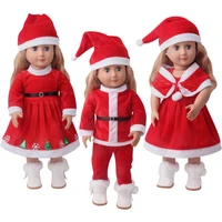 18 inch girls doll dress winter christmas suithat flannel fabric american skirt toy accessories fit 43 cm baby dolls gift c951