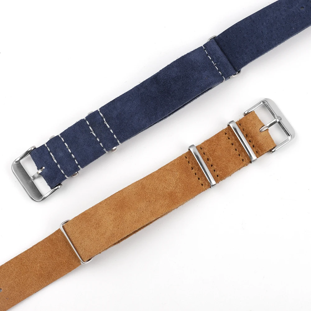Soft Suede Leather Watch Strap 18mm 20mm 22mm 24mm Blue Black Brown Watchband Stainless Steel Square Buckle for Men Watch