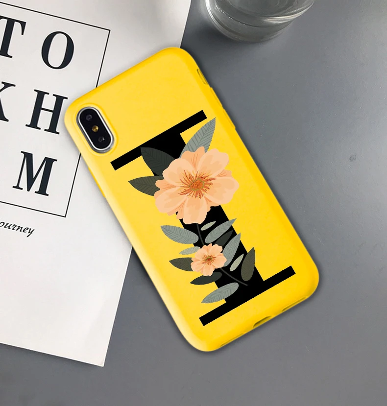 Матовый Мягкий ТПУ чехол для телефона с буквой монограммой P Q R S T желтого цвета