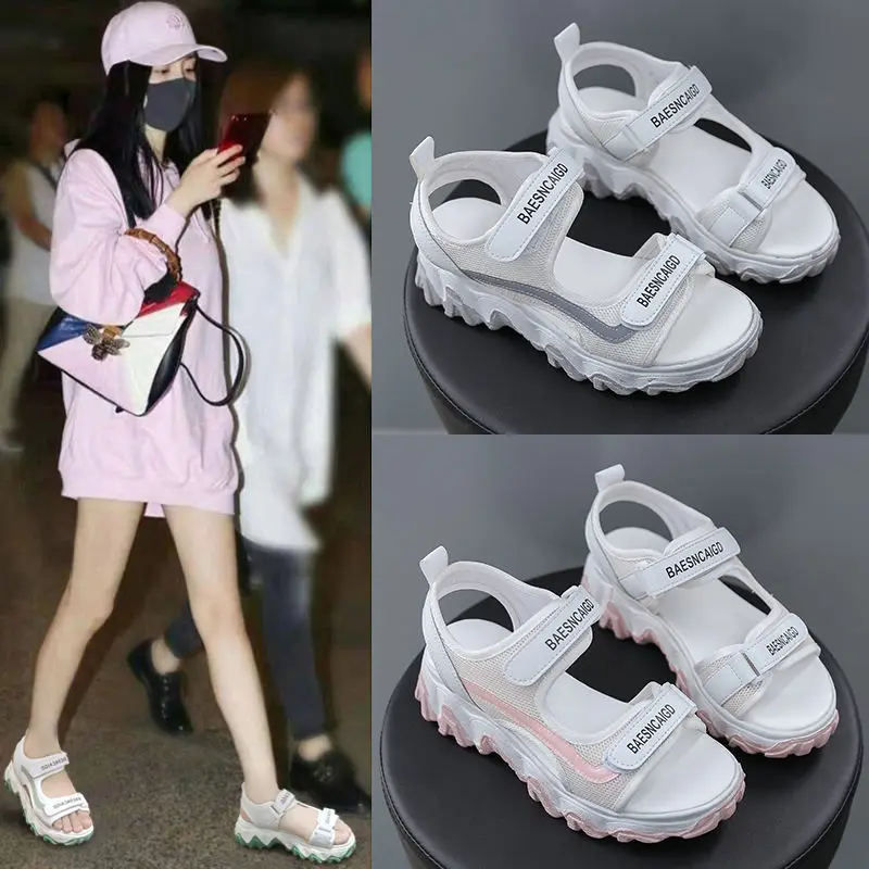 

2021 Summer New Net Celebrity Hot Style Thick-soled Sports Sandals Female Flat-bottom Wild Super Hot Tide Sandals