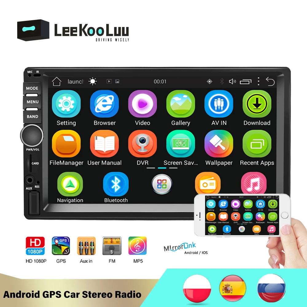 LeeKooLuu 7 ''Android автомобильный Радио Стерео GPS навигации Bluetooth USB 2 Din сенсорный
