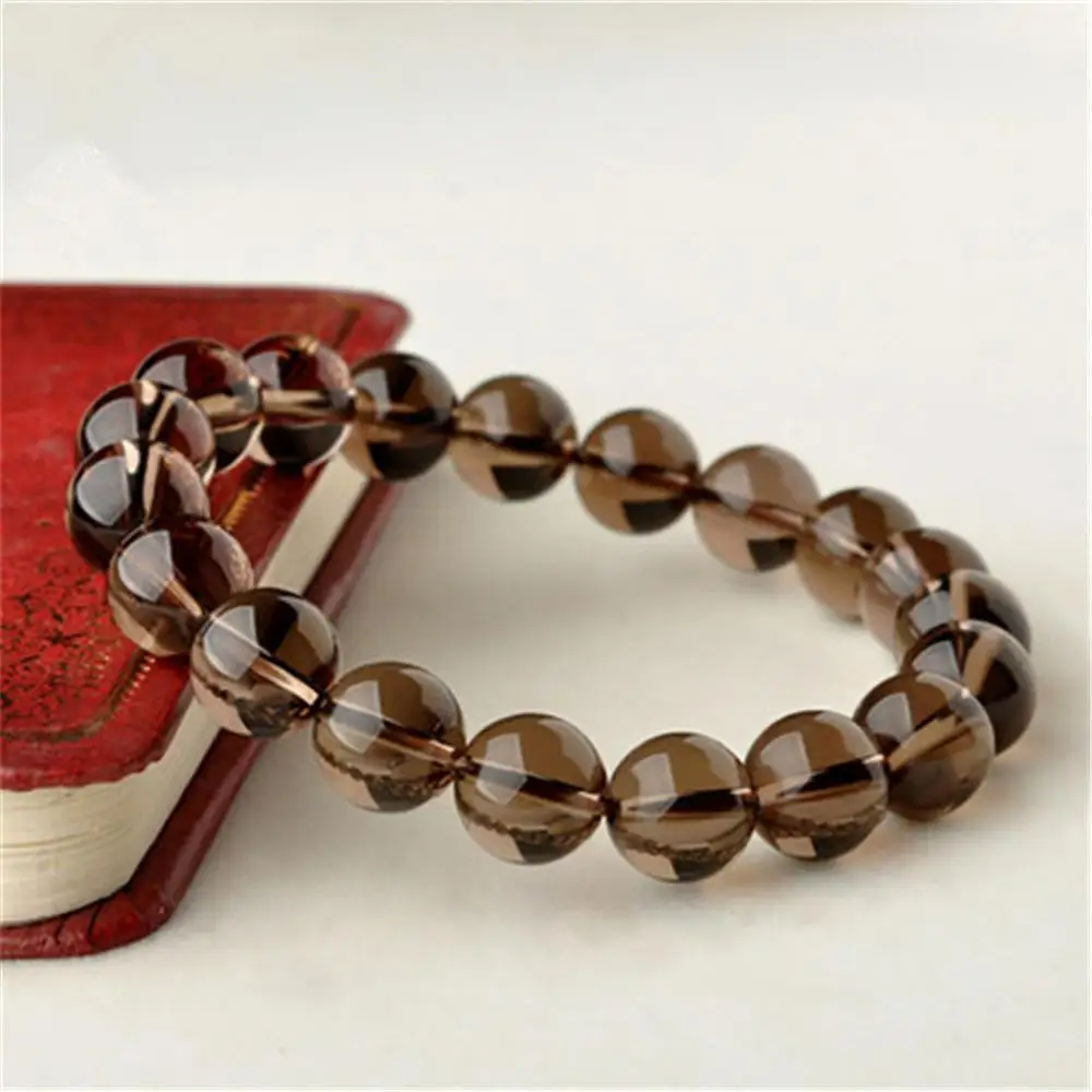 

12mm Natural Smoky Quartz Bracelet For Women Lady Man Hand Fit Stretch Clear Crystal Round Beads Bracelet Fashion Jewelry AAAAA