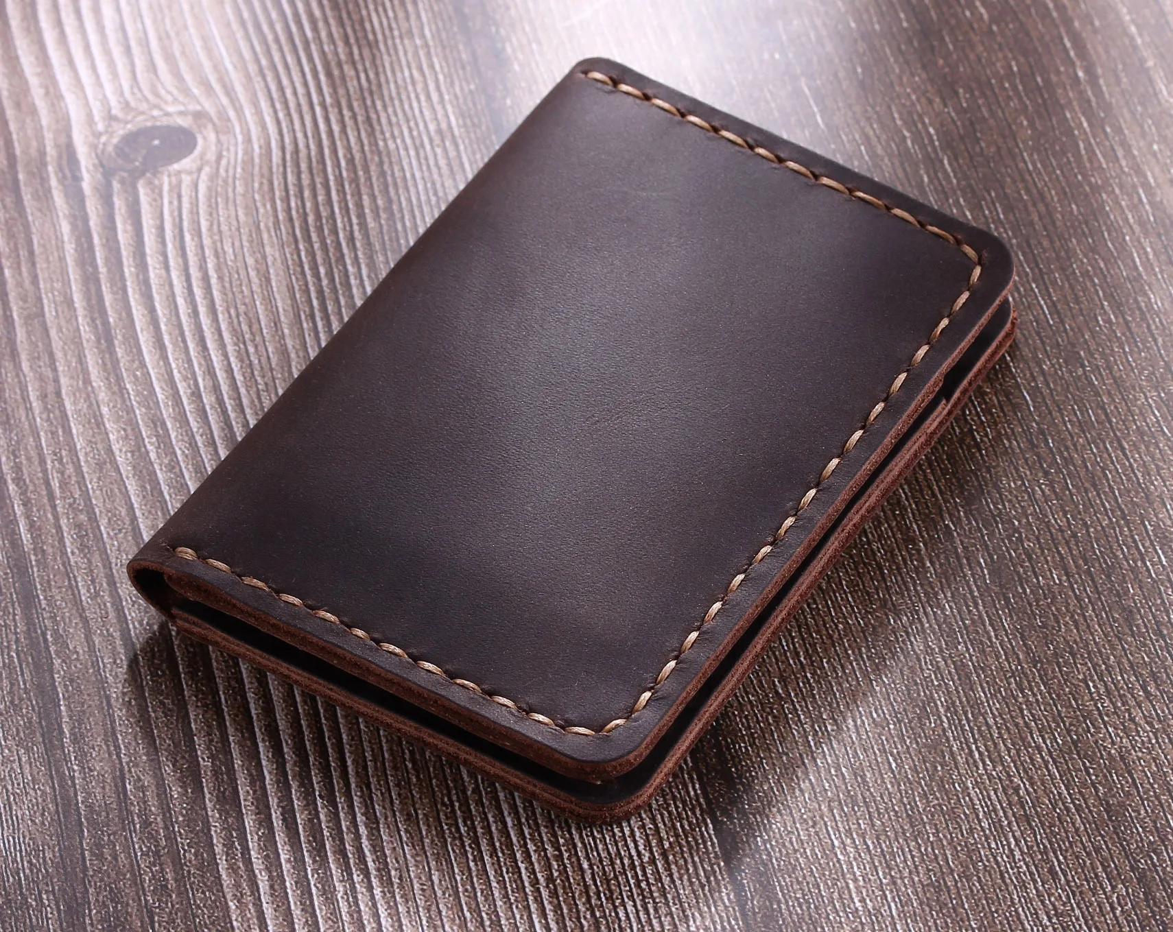 

Handmade Leather Small Wallet Card Holder Coin Purse 2021 Retro Nostalgic Style Card Holder Crazy Horse Leather Wallet