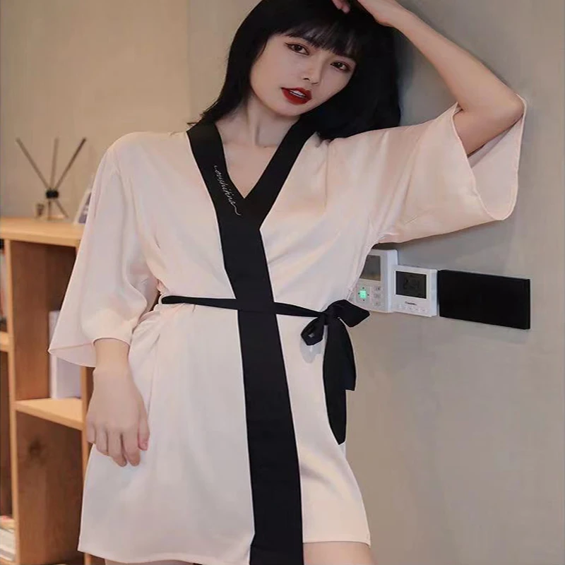 Spring And Summer Sexy Temptation Silk Short-Sleeved Thin Nightgown Female Plus Size Home Service