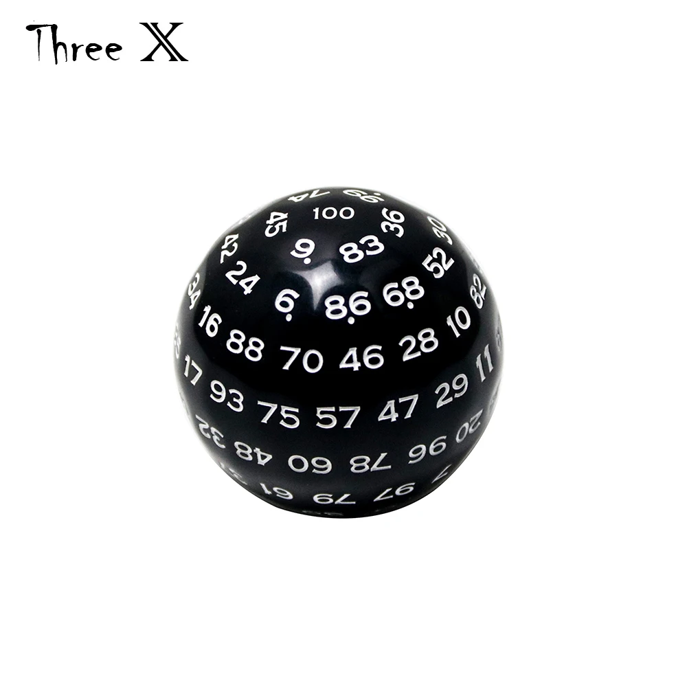 Многогранные игральные кости D100 однотонные черного цвета 49 мм с бархатной сумкой