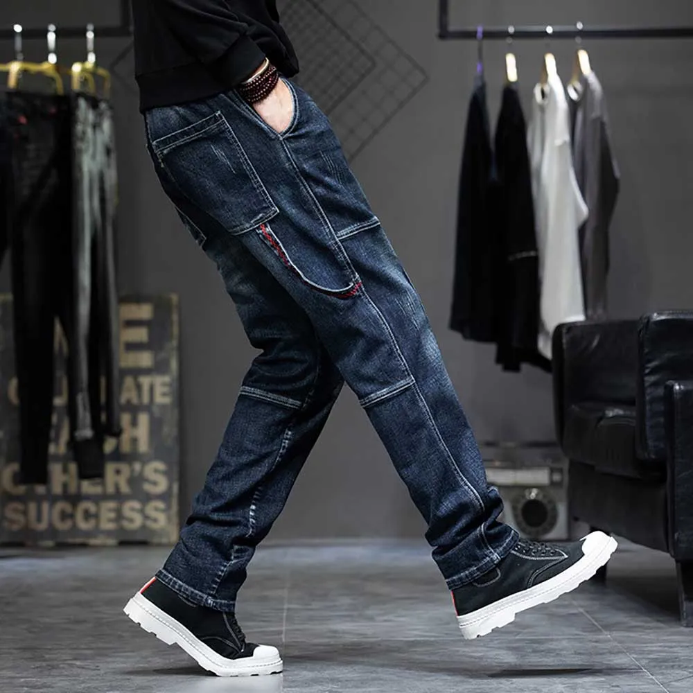 Fashion Plus Size Harem Jeans Men Casual Denim Pants Loose Baggy Hiphop Trousers Streetwear Elastic Waist Cargo Pants Clothing