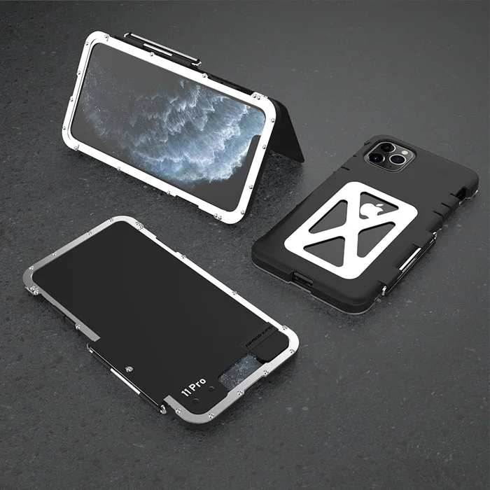 Black Silver Для iPhone 11 Pro Max чехол Роскошный металлический жесткий нейлоновый Гибридный противоударный Броня флип-чехол для телефона iPhone 11 задняя крышка Funda - Цвет: Black Silver