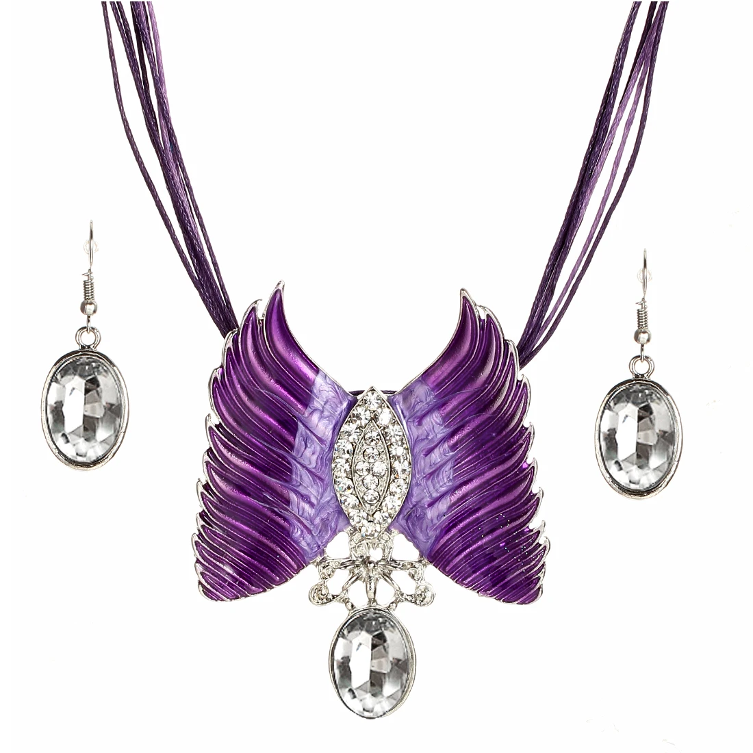 

ZOSHI Vintage Multi Leather Rope Jewelry Set for Women Crystal Drop Earrings Wing Pendant Statement Jewelry Sets Gift