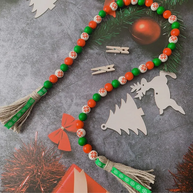 

Hanging Decorations Colour Wood Bead Garland With Tassels Farmhouse Tray Wooden Beads String Decorations Home Decor 2
