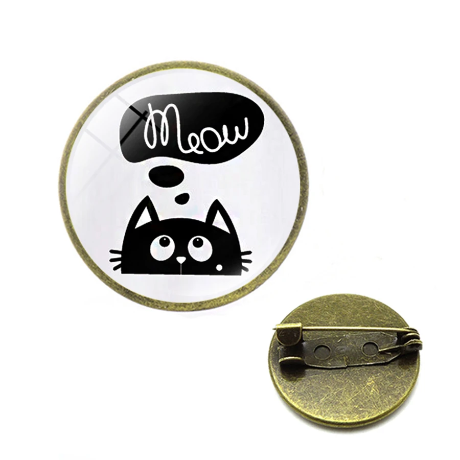 Стеклянные черно-белые броши милые кате мяу бадаж булавки индивидуальные