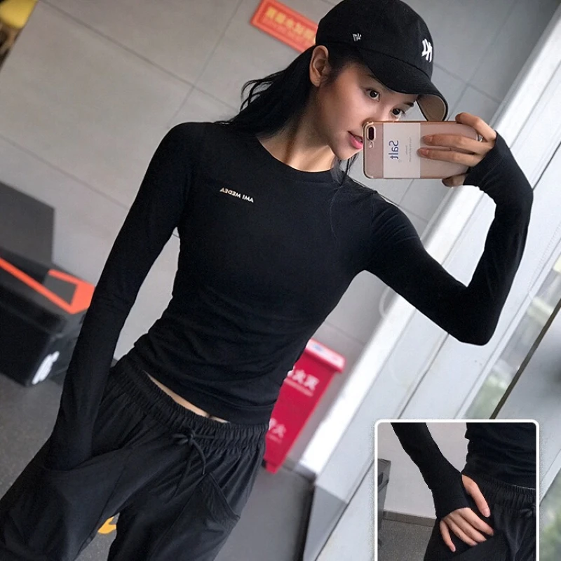 ClNESSD new fitness clothes women's long-sleeved sports jacket running quick-drying T-shirt tight sexy top | Женская одежда