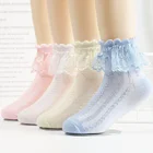 Летние носки для маленьких девочек, милые однотонные белые розовые хлопковые короткие детские носки с оборками и цветочным рисунком для девочек-принцесс
