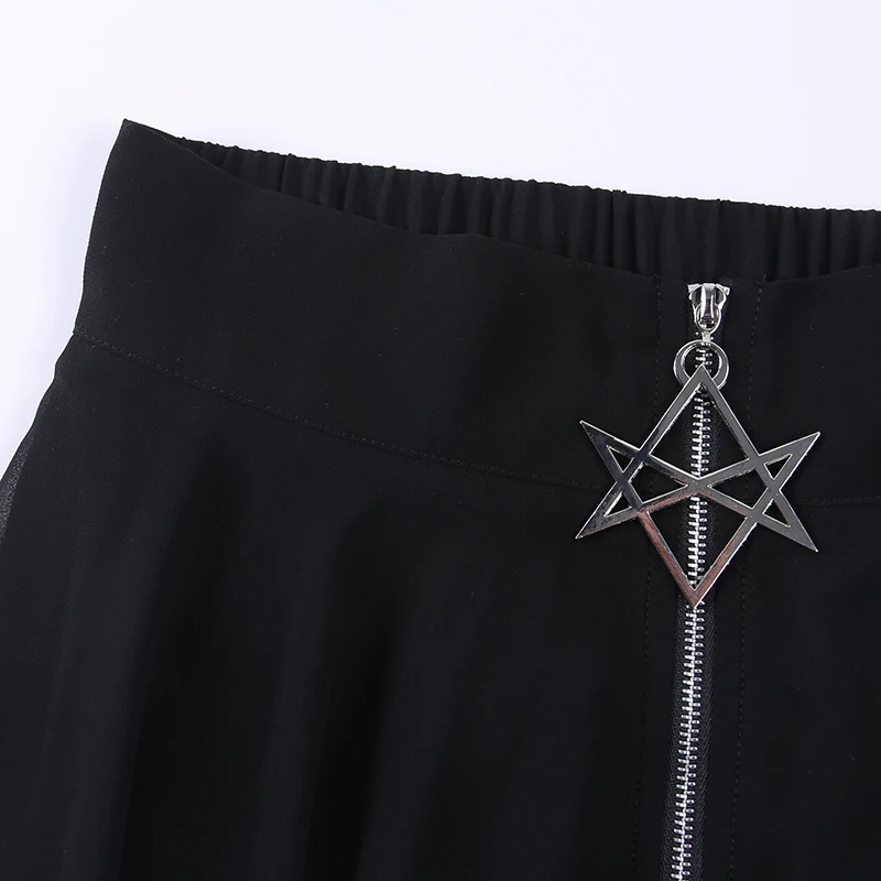 

Summer Mesh Irregular Women Skirts Pentagram Zipper Black Punk Skirts Gothic Darkness Lady Skirt Casual Loose Streetwear Skirts
