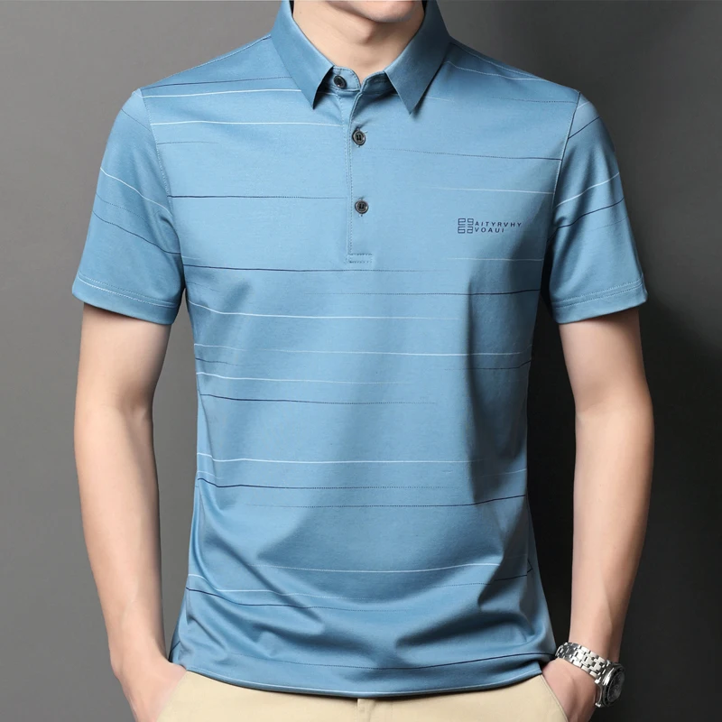 

SHAN BAO silk T-shirt 2021 summer new luxury high-quality lightweight and comfortable men's casual lapel short-sleeved T-shirt