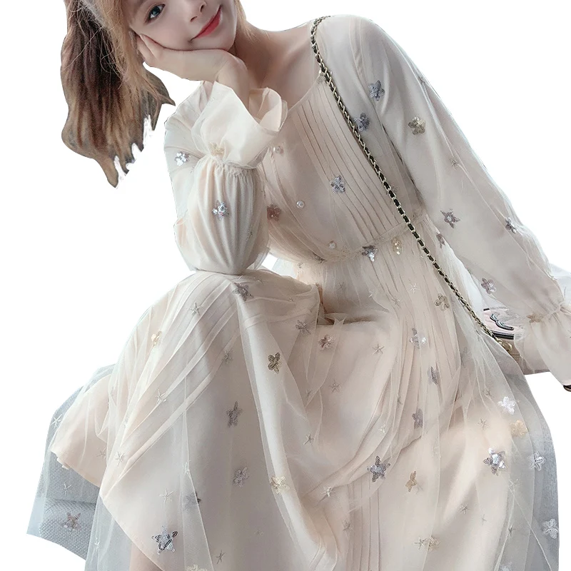 

Spring Clothing 2020 New Style WOMEN'S Dress Spring Set Pleated Chiffon Dress Women's Spring And Autumn Long Fairy Spring