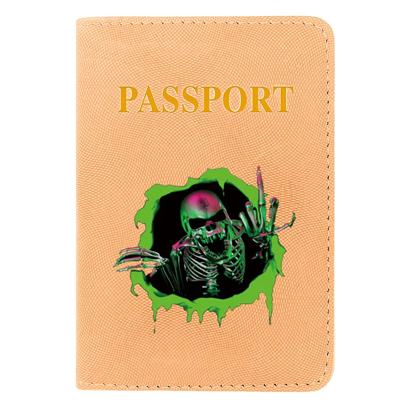 

Classic Punk Style Skeleton Design Men Travel Passport Holder Cover Leather Wallet Women Passports For Cards Case