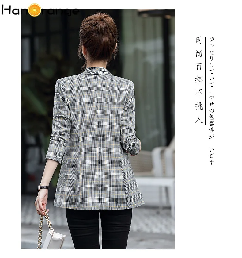 HanOrange осень 2020 с длинным рукавом шикарный женский клетчатый пиджак на одной
