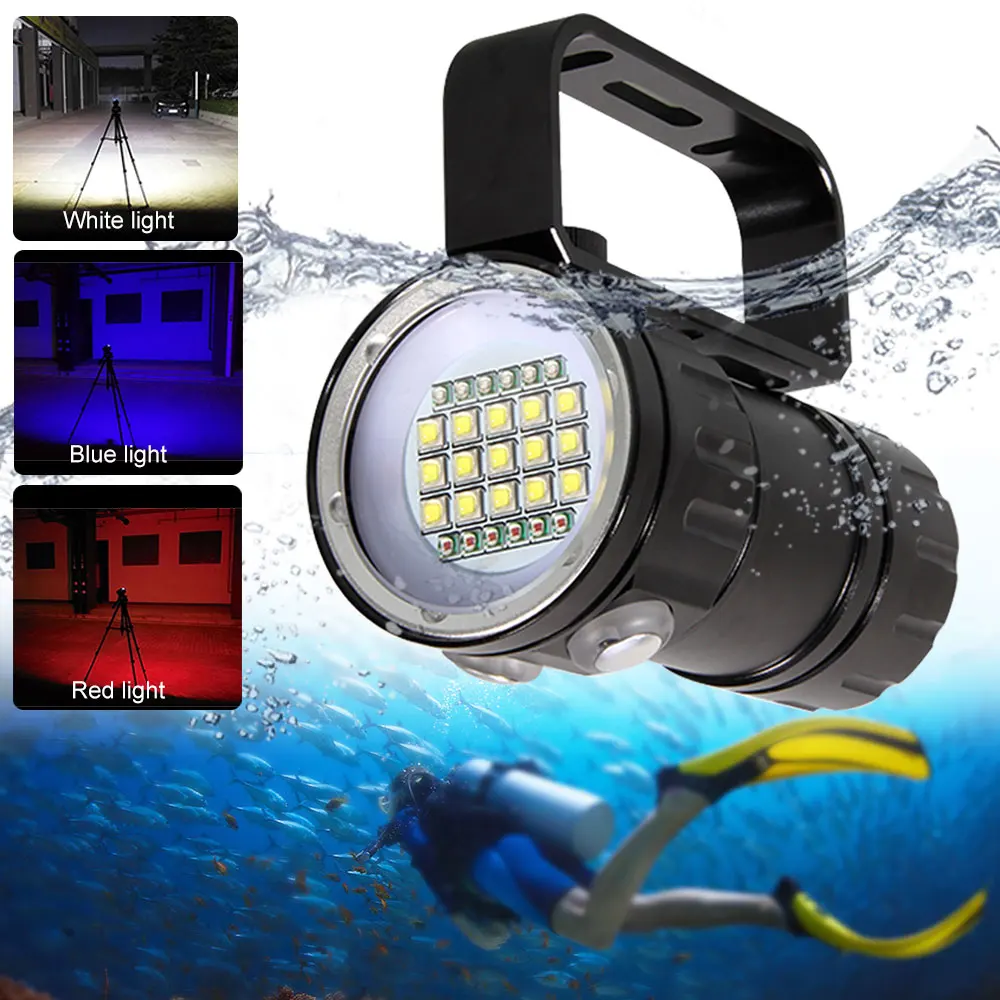 180W 27LED 18000LM Underwater 80m Scuba Diving Flashlight White&Red&Blue Torch Waterproof Photography Camera Video Fill Light