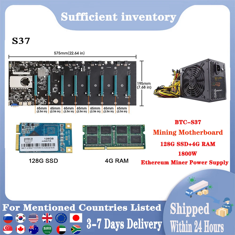 

Новый набор материнской платы для майнинга ETH BTC 8 * PCIE 16X /4 * USB2.0 /DDR3 слот Sodimm/Поддержка 1066/1333/1600 МГц S37 + SSD + ОЗУ + блок питания 1800 Вт