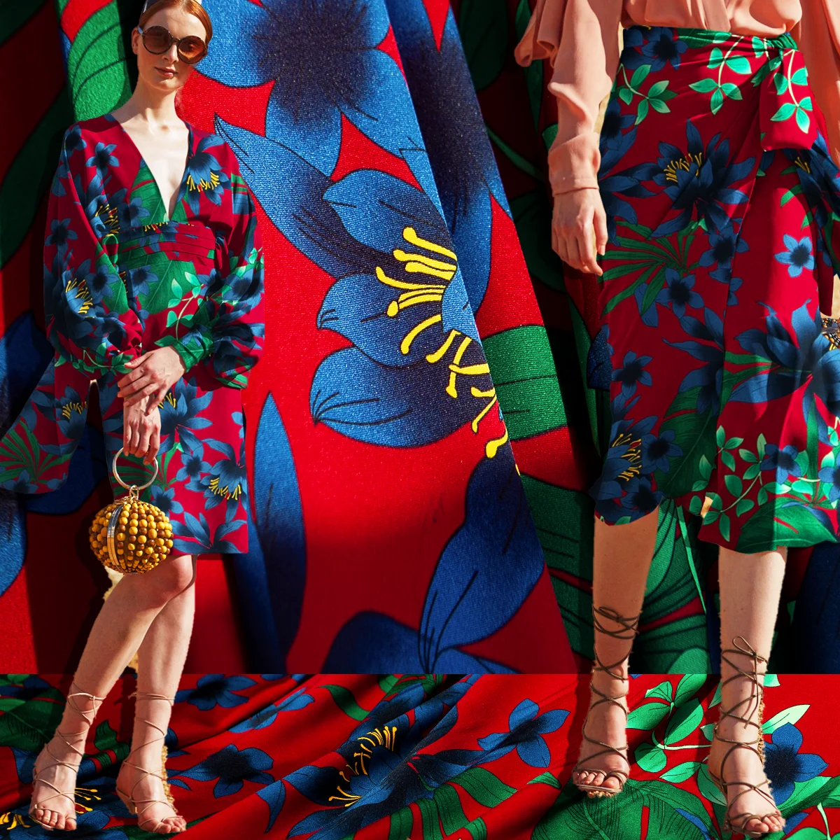 Эластичная красная шелковая атласная ткань с цветочным принтом 20 мам шитье для