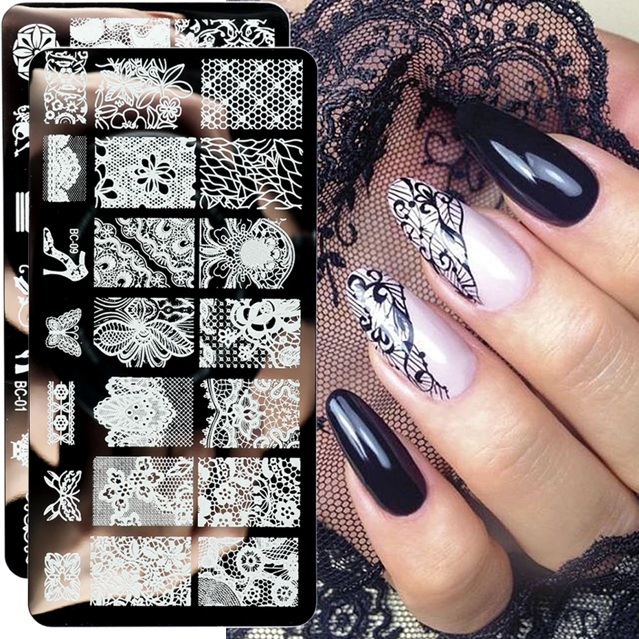 Lace Flower Designs Nail Stamping Plates Leaf Geometry Image Nail Art  Template Heart Printing Manicure Stencil Tools Chbc01-20-2 - Nail Templates  - AliExpress
