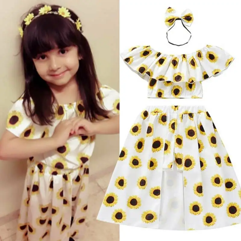 

Flower Leisure Suit Girls' Sunflower Lace Design Jacket White Pants Wide Leg Skirt Children's Travel Summer Casual Sets