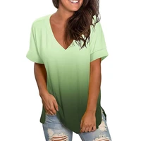 lady tie dye t shirt gradient color print short sleeve tops v collar base tops breathable summer fashion women t shirt