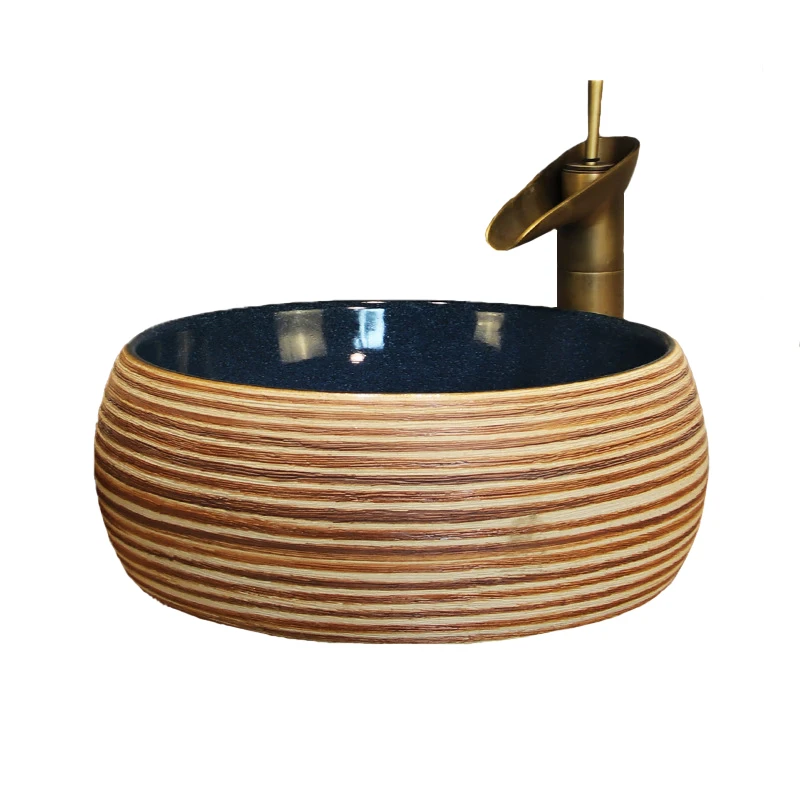 

JS-22005 Carving Art Ceramic Washbasin Bathroom Lavatory Sink Set Shampoo Basin Round Countertop Sink Faucet Matching Set Drain