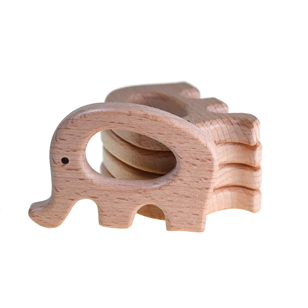 

Mabochewing 1pcs Elephant Shaped Smooth Edge Natural Beech Wooden Teether Chewable Baby Teething Pendant