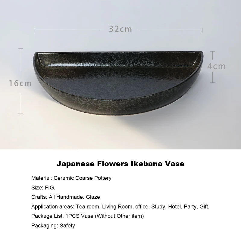 Черный Zen Винтаж грубая керамика полукруг японский цветочный горшок мелкий