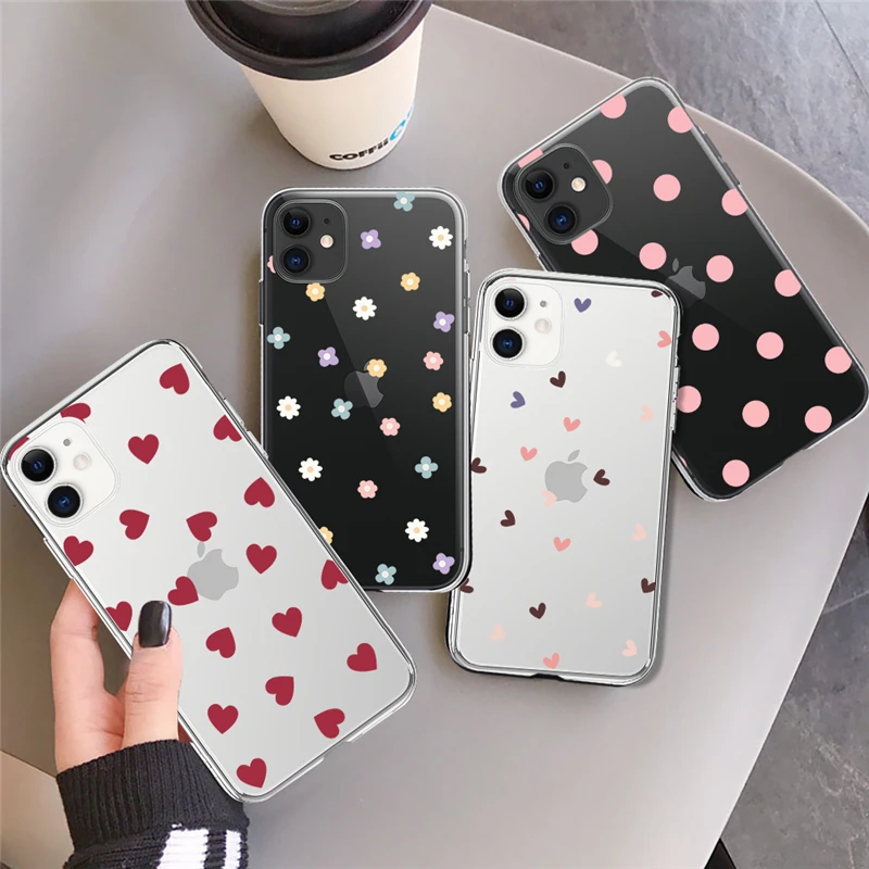 Милый чехол с сердечками для iPhone 13 12 11 Pro Max XS XR X 8 7 6 Plus Mini 5 5S SE 2020 прозрачная задняя
