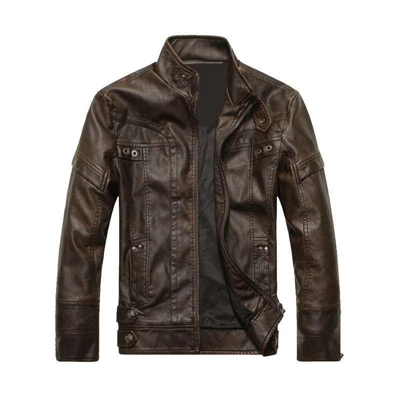 Мужская байкерская куртка CYSINCOS повседневная из искусственной кожи с воротником