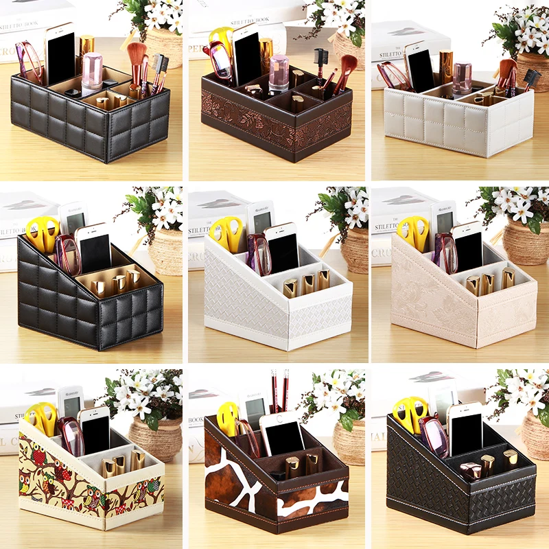 PU Leather Rotating Storage Box Hot Selling Desktop Large Capacity Creative Remote Control Cosmetic Shelf Organizer | Дом и сад